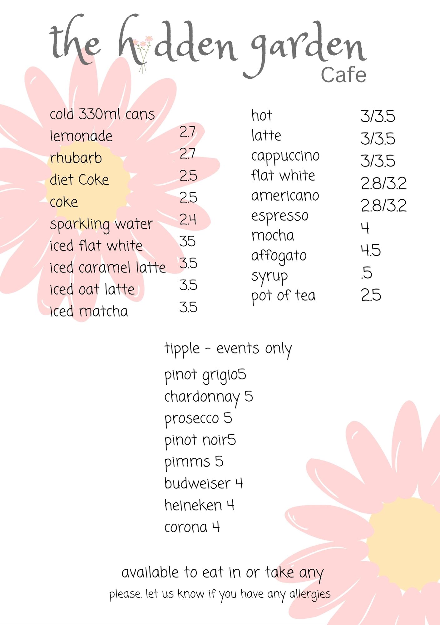 Menu sheet two of two