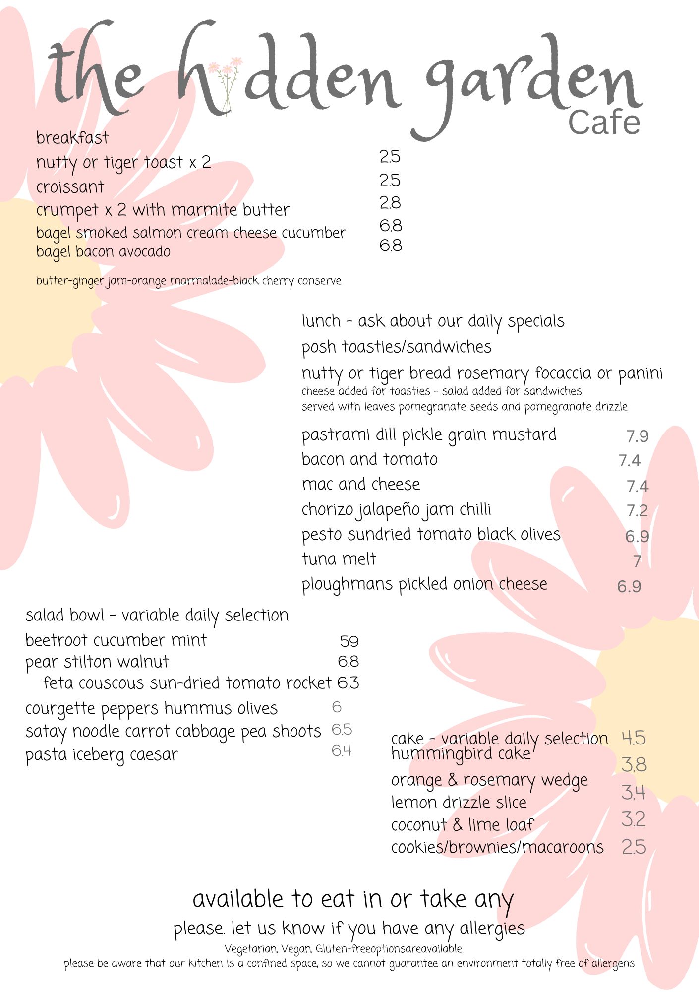 menu sheet one of two
